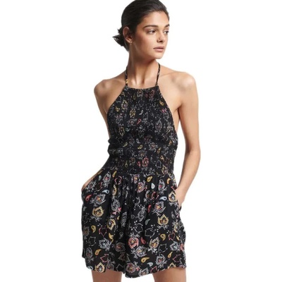 SUPERDRY Vintage Smocked romper - Black (Olivia Paisley Black)