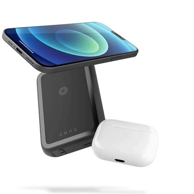 ZENS Powerbank Dual with Kickstand ZEPP03M with MagSafe and Qi 4000 mAh - преносима външна батерия с безжично зареждане за iPhone с Magsafe и Qi съвместими устройства (черен)