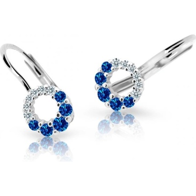 Danfil dětské náušnice C2154 z bílého zlata s kamínky Dark Blue zapínání klapka