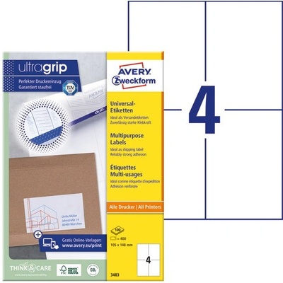AVERY Етикет AVERY 3483 105x148mm универсален 400 етикета/кутия 100 листа/кутия (3483)
