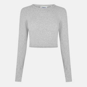JJXX Къса блуза JJXX Women's Feline Long-Sleeve Crop Top - Grey Melange