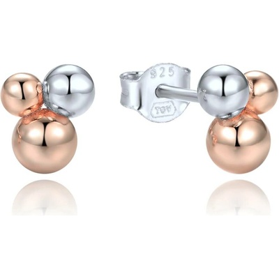 MINET 4035 Elegantní stříbrné náušnice se stříbrnými a Rosegold kuličkami