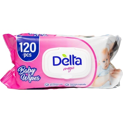 Delta Бебешки мокри кърпички Delta Magic - 120 броя, розов пакет (3800502666097)