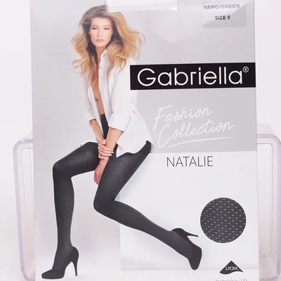 Микрофибърен чорапогащник в черен цвят със зелени точки