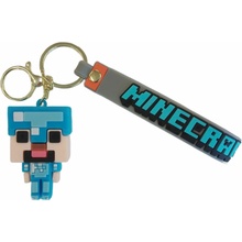 Prívesok na kľúče Bagito Minecraft Diamantový Steve s pútkom a karabínou