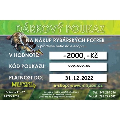 Dárkový poukaz pro rybáře v hodnotě od 2 000 kč na eshop MLsport.cz
