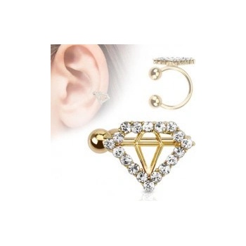 Šperky eshop Fake piercing do ucha zlatá guličky obrys diamantu s čírymi zirkónmi SP52.28