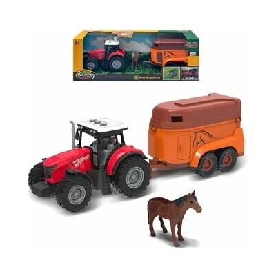 FARM SERVICE Traktor s přívěsem na koně s koněm se zvuky a světly