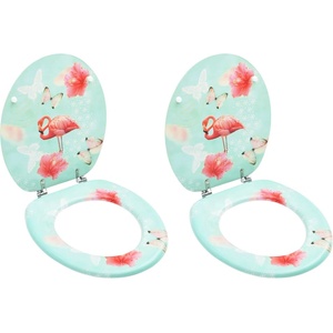 vidaXL WC тоалетни седалки с капак, 2 бр, МДФ, дизайн фламинго (3056405)