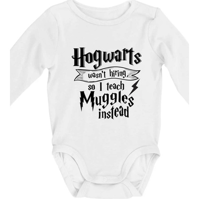 Harry Hogwarts wasn’t hiring so I teach Muggles instead Body dojčenské s dlhým rukávomBiela