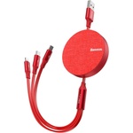 Baseus Универсален USB кабел с Lightning, microUSB и USB-C конектори (120 см) - Baseus Fabric 3-in-1 Flexible Cable USB (червен) (CAMLT-BY09)