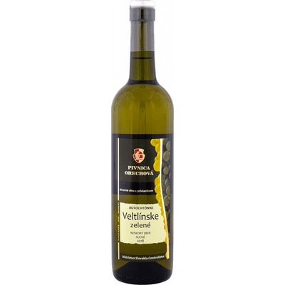 Pivnica Orechová Veltlínske Zelené Biele Suché Výber z Hrozna 12% 0,75 l (čistá fľaša)