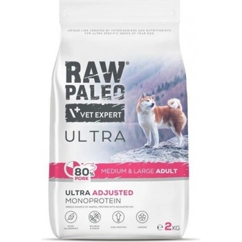 VetExpert Raw Paleo Ultra Pork Adult Medium Large - висококачествена монопротеинова кучешка храна за средни и големи породи със свинско месо, без зърнo и грах, 2 кг, Vet Expert - Полша
