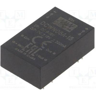 MEAN WELL DCWN06A-15 Měnič: DC/DC; 6W; Uvst: 9÷18VDC; Uvýst: 15VDC; Uvýst2: -15VDC; DIP24