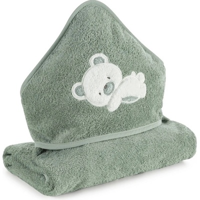Eurofirany Osuška BABY 61 s kapucňou a motívom medvedíka olivová 100 x 100 cm