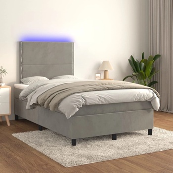 vidaXL Боксспринг легло с матрак и LED, светлосиво, 120x200 см, кадифе (3136053)