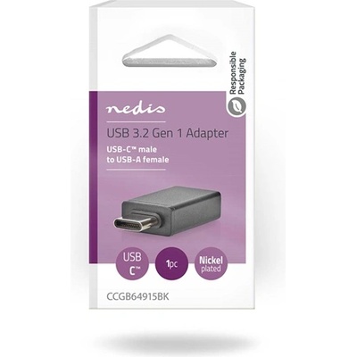 Nedis CCGB64915BK Адаптер USB-C - USB-A, USB-C щепсел - USB-A гнездо, 5 Gbps, OTG (CCGB64915BK)