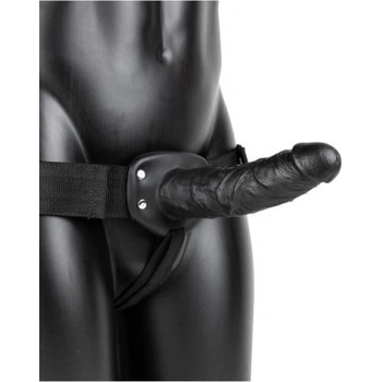 RealRock Hollow Strap-On 8″ čierne unisex strap-on postroj s dildom 21,5 x 4,8 cm