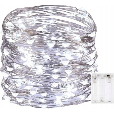 LAMPIČKY DRÔTIK 100 LED NA BATÉRIE BIELA CHLADNÁ 3xAA záhradná ozdoba