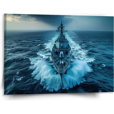 Sablio Obraz Vojnová loď prerážajúca oceán - 150x110 cm