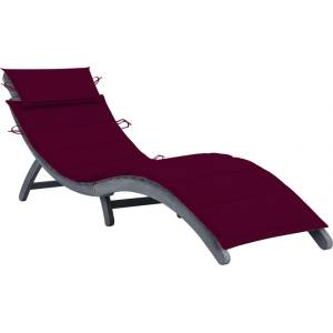 vidaXL Шезлонг с възглавница, сив, масивно акациево дърво (3064053)