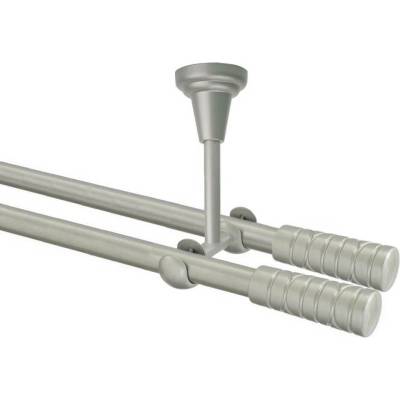 OK-GarnýžeCZ Garnýž kovová dvouřadá 16mm Torino double stříbrná mat 140 cm do stropu / na tunýlek - bez kroužků