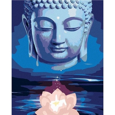 zuty malování podle čísel Modrý buddha s lotosem 80 x 100 cm vypnuté plátno na rám