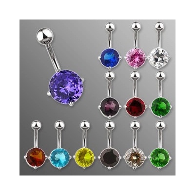 Šperky eshop piercing do břicha banán s velkým kulatým zirkonem C8.15 aqua modrá Q