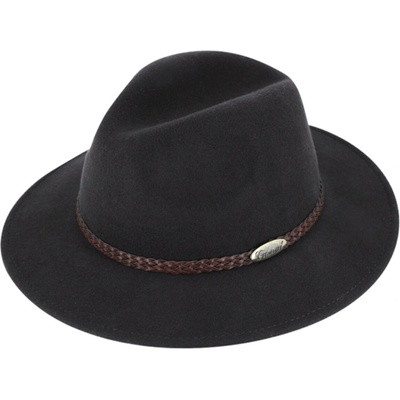 Fiebig plstěný klobouk fedora kožený pletený pásek hnědý