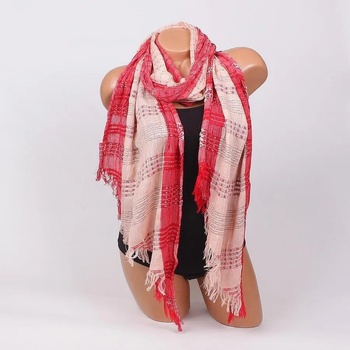 Image 1 of Дамски памучен шал в червено и праскова