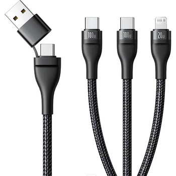 Baseus Универсален USB-C кабел с Lightning и 2X USB-C конектори, 100W (150cм) - Baseus Data Cable Flash Series 3 (черен) (P10377501111-00)