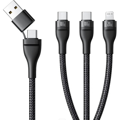 Baseus Универсален USB-C кабел с Lightning и 2X USB-C конектори, 100W (150cм) - Baseus Data Cable Flash Series 3 (черен) (P10377501111-00)