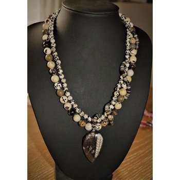 Image 1 of Dannyra Дизайнерско колие с с праисторическа ортосера с яспис и ахат fw2116