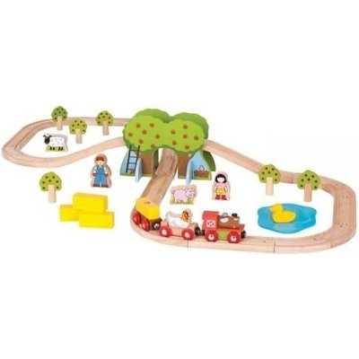 Bigjigs Toys - Дървен влак с релси и аксесоари - Ферма