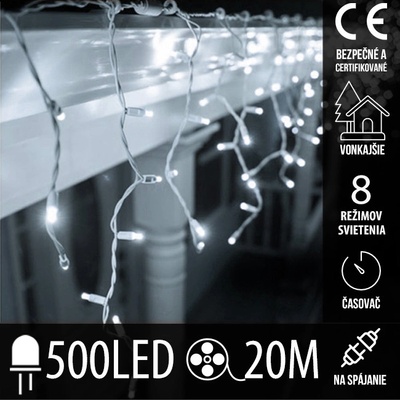 ProfiLED vonkajšie vianočné osvetlenie domu cencúle studená biela 20m 500led flash 22W PBLZF20