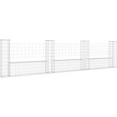 Nabytek XL Gabionový koš ve tvaru U se 4 sloupky železo 380 x 20 x 100 cm