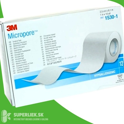 3M MICROPORE náplasť biela 2,5 cm x 9,1m papierová 12 ks