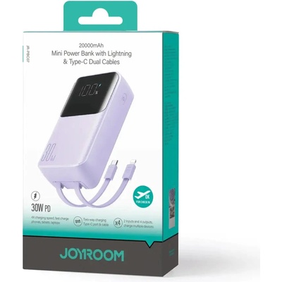 JOYROOM Мини преносима батерия Joyroom JR-PBC07, 20000mAh, 30W, с USB-C и Lightning кабел, лилава (JR-PBC07)