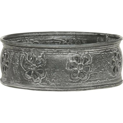 Zinkový antik kovový svícen s květy na válcovou svíčku - Ø 15,5*6 cm - Chic Antique