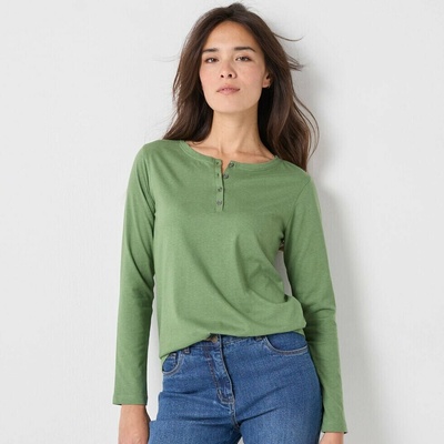 Blancheporte Tričko s tuniským výstrihom a dlhými rukávmi machová zelená