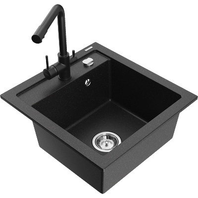 Mexen Vito гранитна мивка с 1 отделение с кухненски смесител Duero, черен/сребърен металик - 6503-73-671600-70 (6503-73-671600-70)