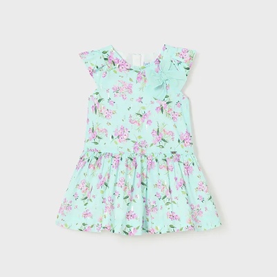 Mayoral Разкроена рокля на цветя за бебе момиче Майорал в ментов цвят