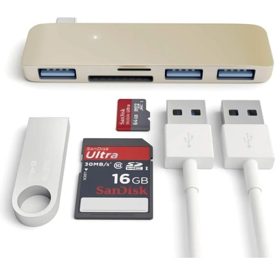 Satechi USB-C USB Hub - мултифункционален хъб за свързване на допълнителна периферия за компютри с USB-C (златист)