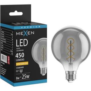 Mexen Vintis LED спирална нажежаема жичка E27, G95, 8W, Топла - 2200K, 450 lm, опушен (L167-E27-0822-70)
