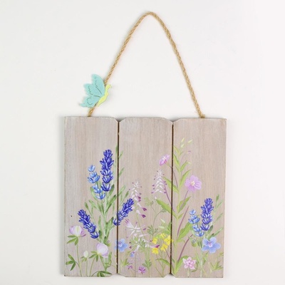 AKCIA! ZÁVES TABUĽKA KVETY DREVO 19,5x1x19CM NATUR