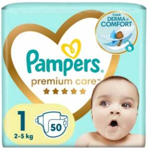 Pampers Бебешки пелени Pampers Premium Care - Размер 1, 2-5 kg, 50 броя (1100017445) - ozone