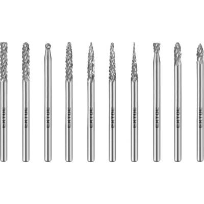 EXTOL INDUSTRIAL frézy mini, karbidové, sada 10ks, ?3mm, sek stredná (double-cut)