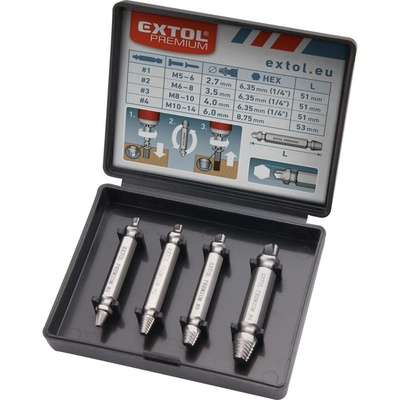 Vytahováky zalomených šroubů EXTOL PREMIUM 4ks, 8801842