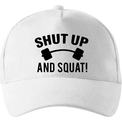 Shut up and squat so zahnutým šiltom a mosaznou sponou Biela