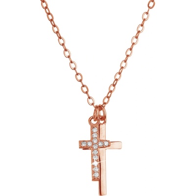 Pavona Pozlátený strieborný ROSE náhrdelník dva malé krížiky a biele zirkóny 12059.1 crystal